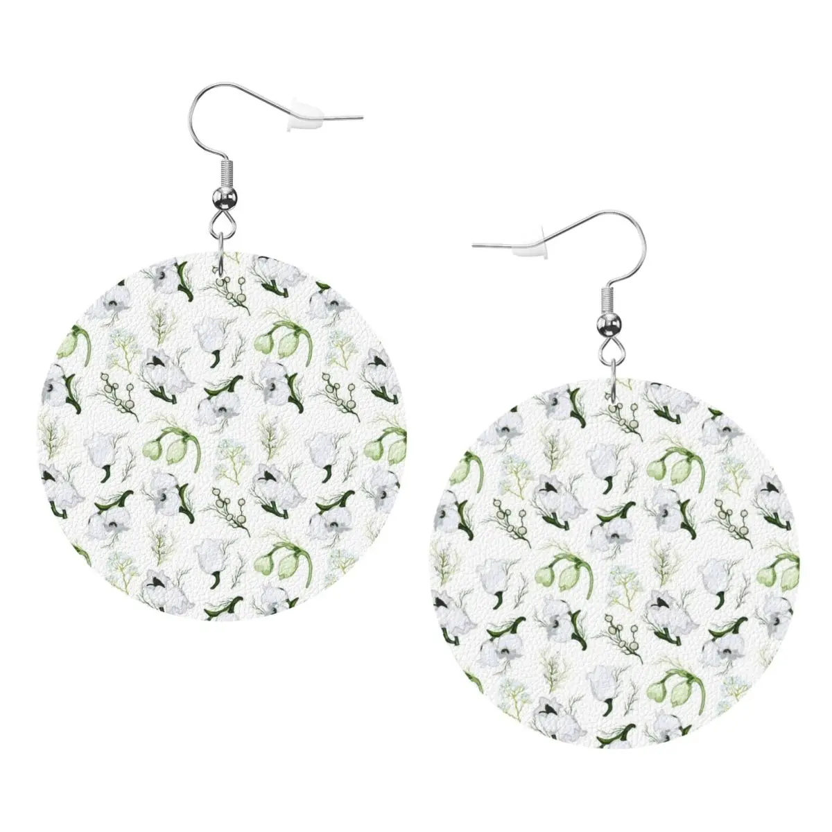 

Custom Valley Floral White Leather Teardrop Earrings Personalized For Women Jewelry Accessories For Valentine's Day