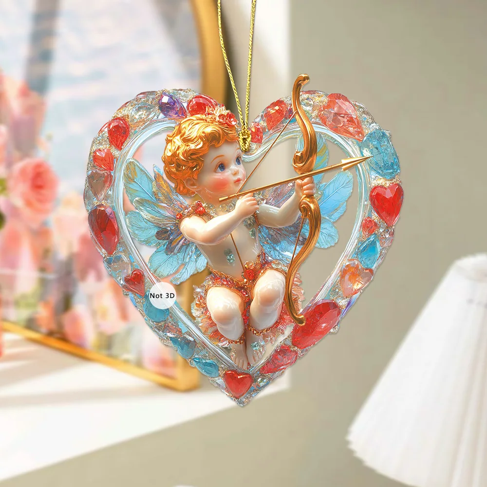 Fashion Cute 2D Flat Love Heart Angel Cupid Keychain Wedding Trinket Women Bag Key Chain Man Car Keyring Girl Party Gift K152