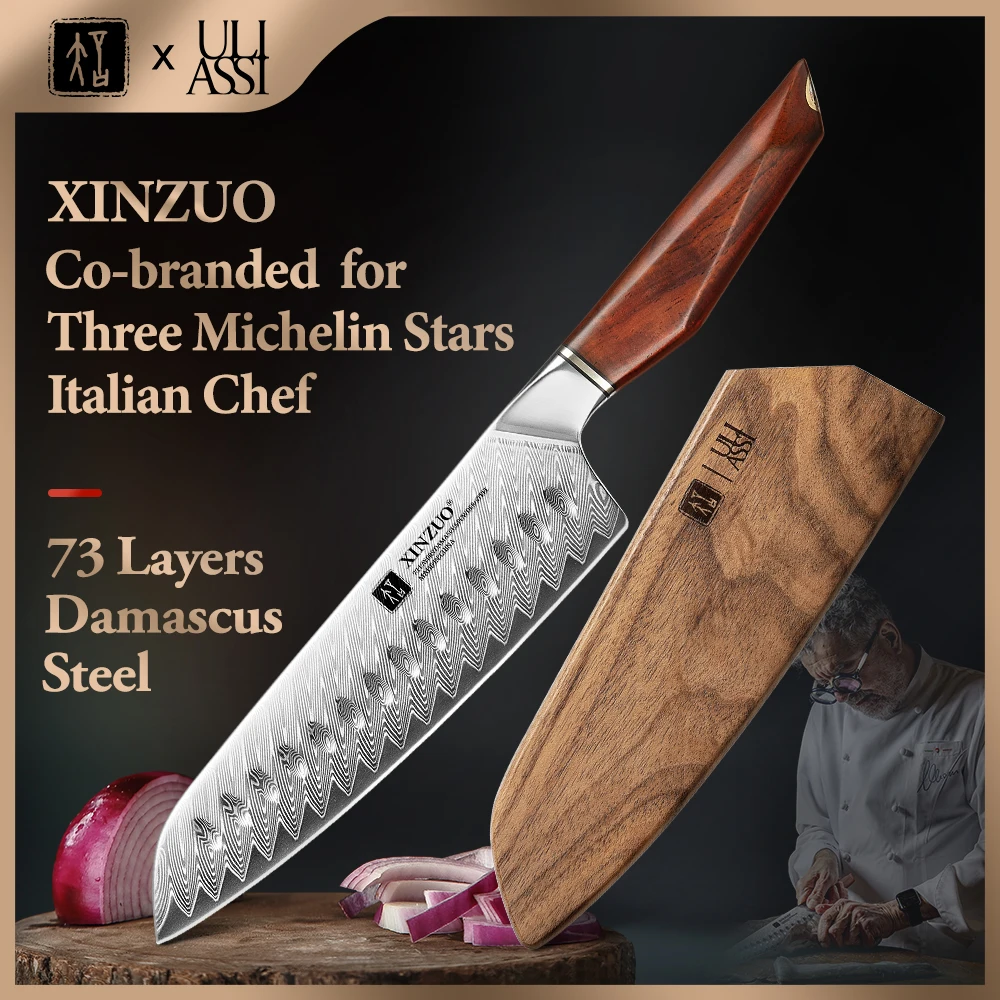 XINZUO X ULIASSI Co Branded 7.28 Inches Santoku Knife From Italy To China Michelin Starred Excellence For Home Kitchen Use