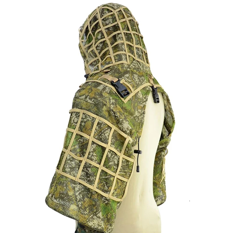 Atmungsaktive Ghillie-Anzug-Grundierung, Mesh-Nylon, Camouflage-Jagd-Ghillie-Basis, Sniper Viper Hood für Airsoft Paintball – Detail 15