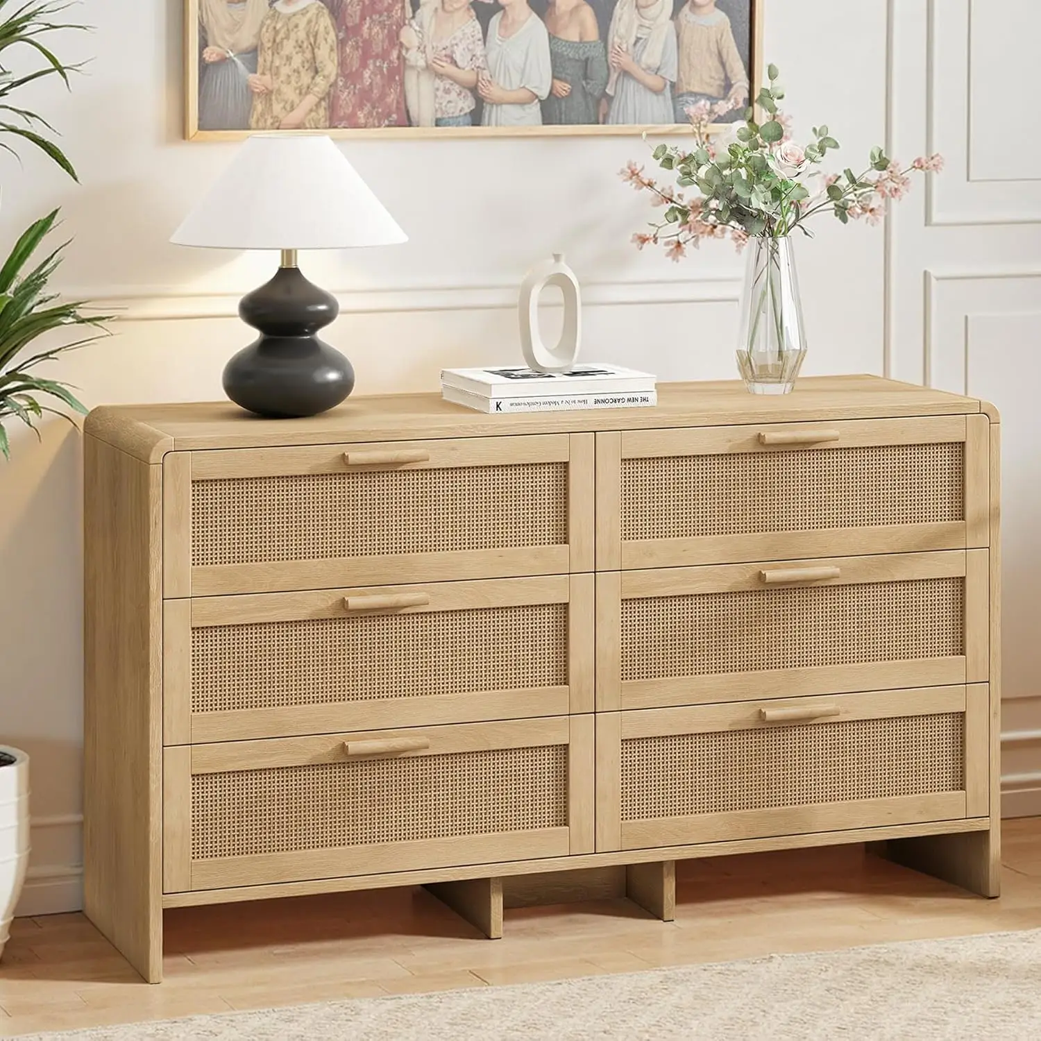 

Dresser for Bedroom with 6 Drawers,51" Wide Rattan Dresser,Child-Safe Rounded Edges,Boho&Modern Chest of, Customized