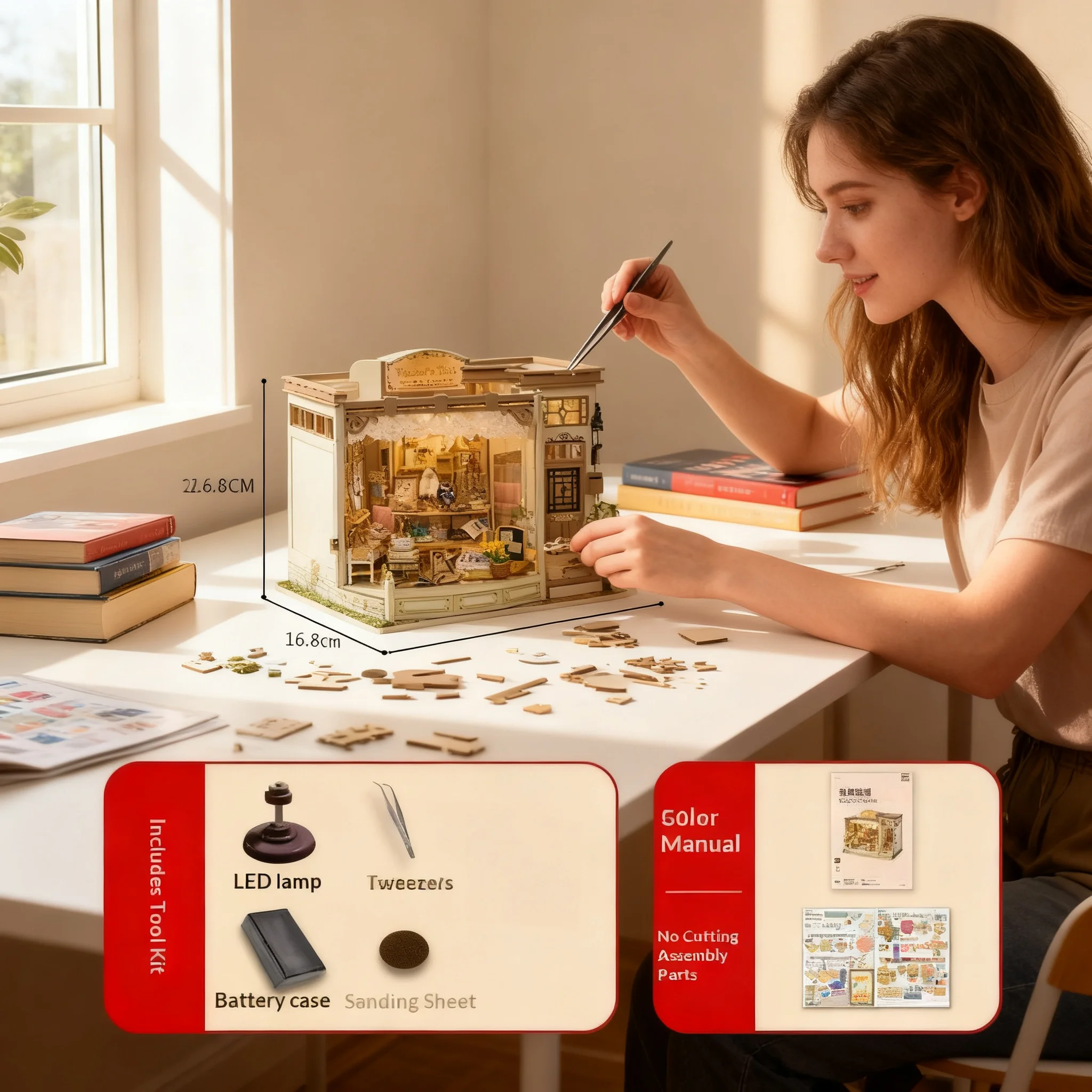 Build a secret jewelry shop that glows. Warm LED lights illuminate the crystal chandeliers, tiny ring displays, and pearl string