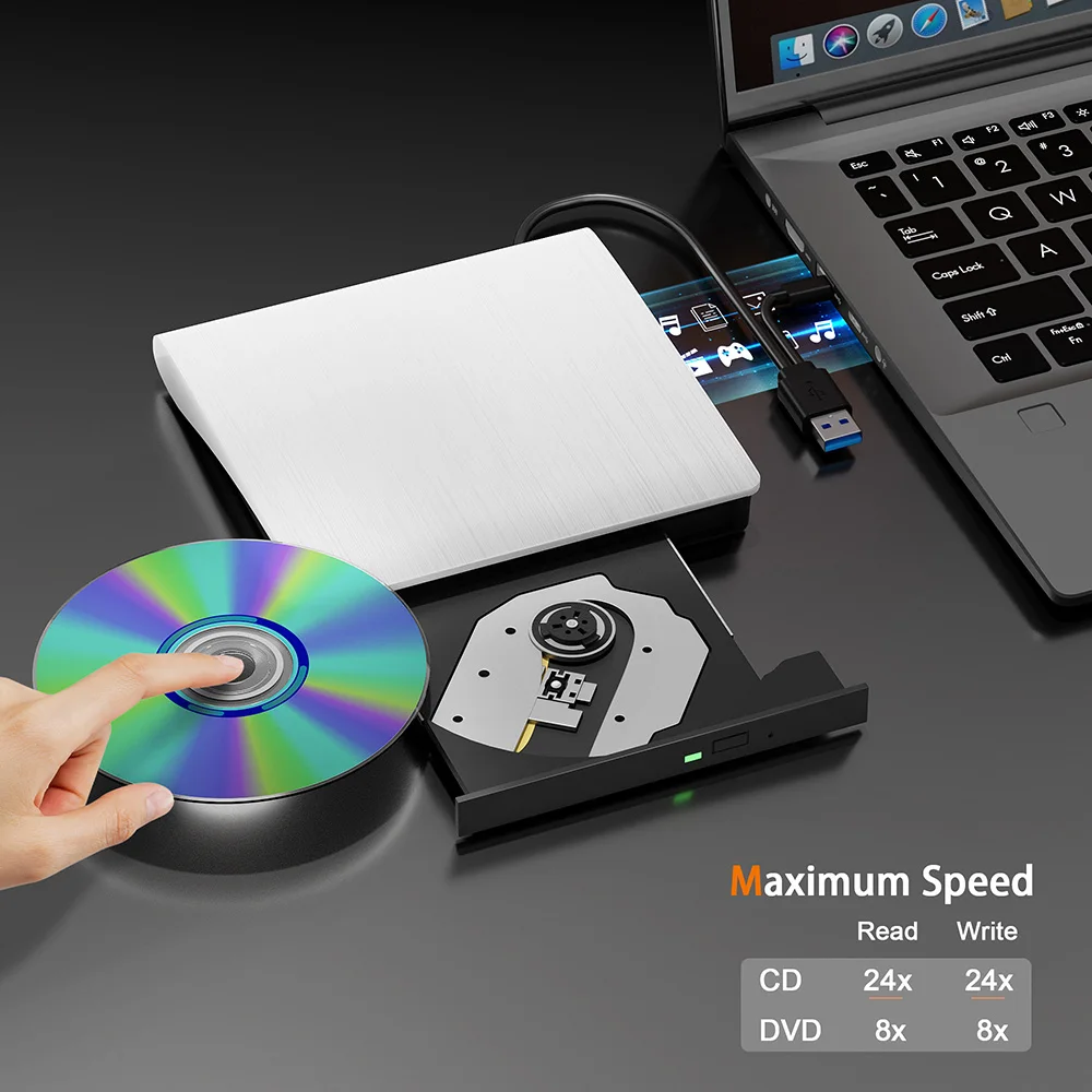 USB 3.0 External CD DVD -/RW Drive Player Portable DVD Burner Reader Optical Drives For Laptop PC Windows 11 10 Linux OS Mac
