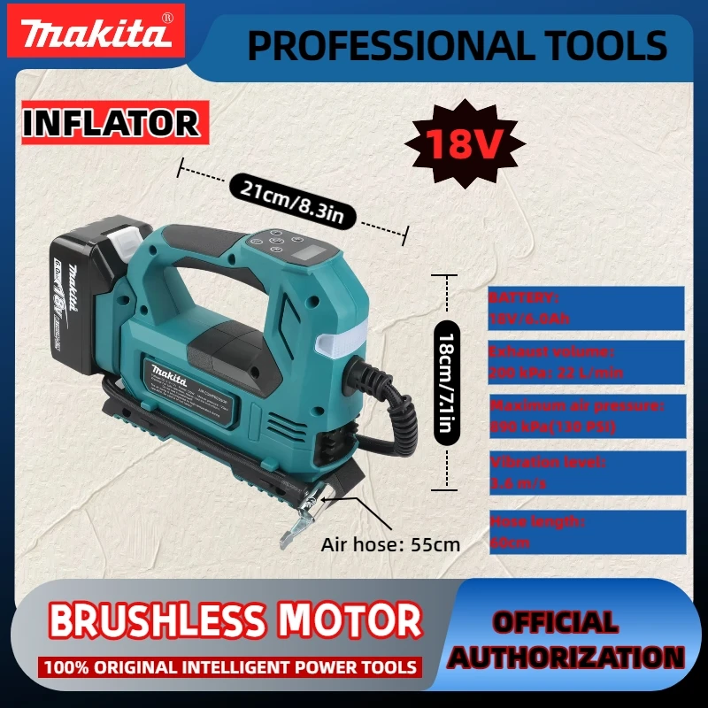 工場直販 マキタ18Vリチウムイオンコードレスエアインフレーター：車＆バイク用デジタルディスプレイ付きポータブルタイヤポンプ