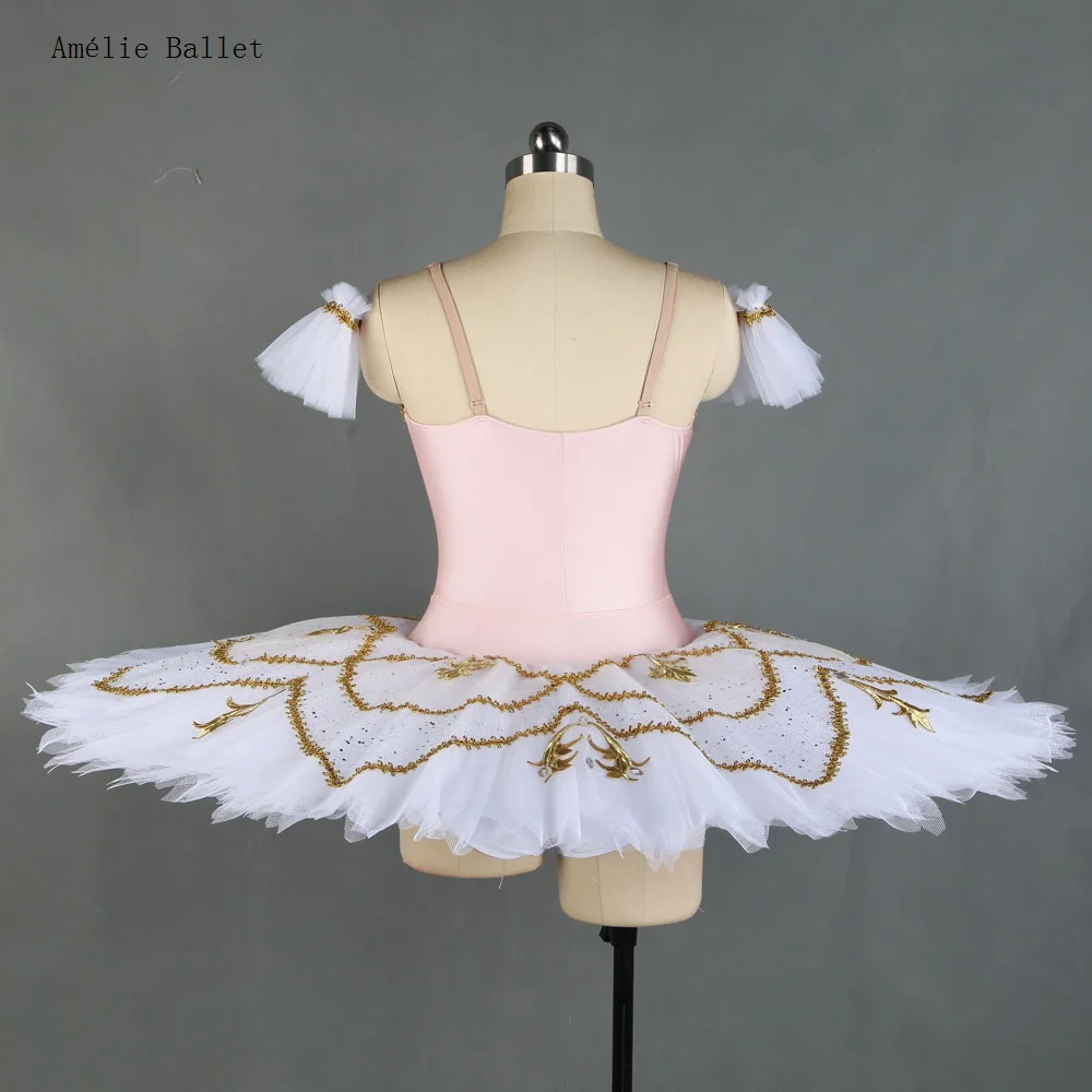 BLL430 Tutu di balletto pre-professionale in spandex rosa pallido/avorio per bambini adulti Ballerina Costumi per spettacoli teatrali Tutu di pancake