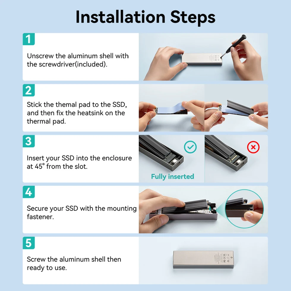 Yottamaster 40Gbps M.2 NVMe External Case SSD Enclosure USB 4.0 HD Storage Box Type C M2 Solid State Drive Housing Support UASP