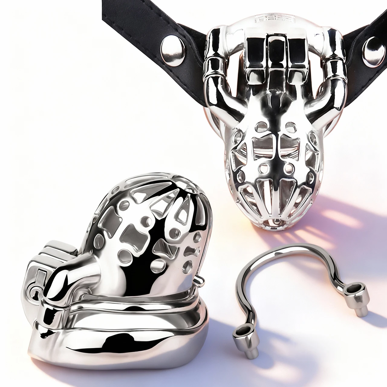 Dispositivo de Castidad de Acero Inoxidable FRRK Sissies, Correa Auxiliar Ajustable, Anillo Antideslizante, Bondage para Pene, Juego de Roles para Adultos, Juguete Erótico