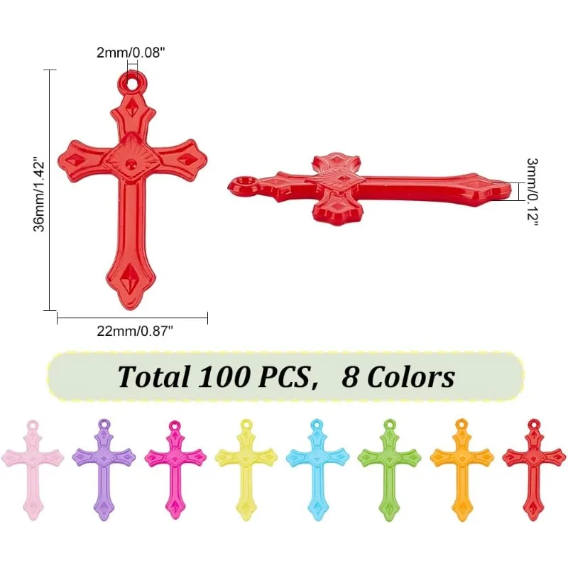 100pcs Cross Acrylic Charm Pendants Mixed Colorful Cross Beads Charm for Thanksgiving Christmas Eid Mubarak Ramadan Bracelet