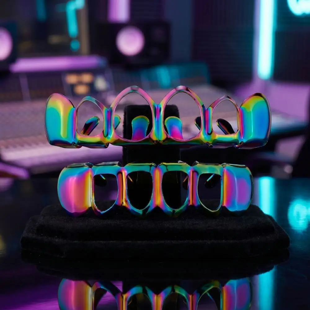 2Pcs/Set Hip Hop Dental Grills Classic Glossy Charm Teeth Grillz Trendy Fashionable Hollow Teeth Grillz Braces Party Cosplay