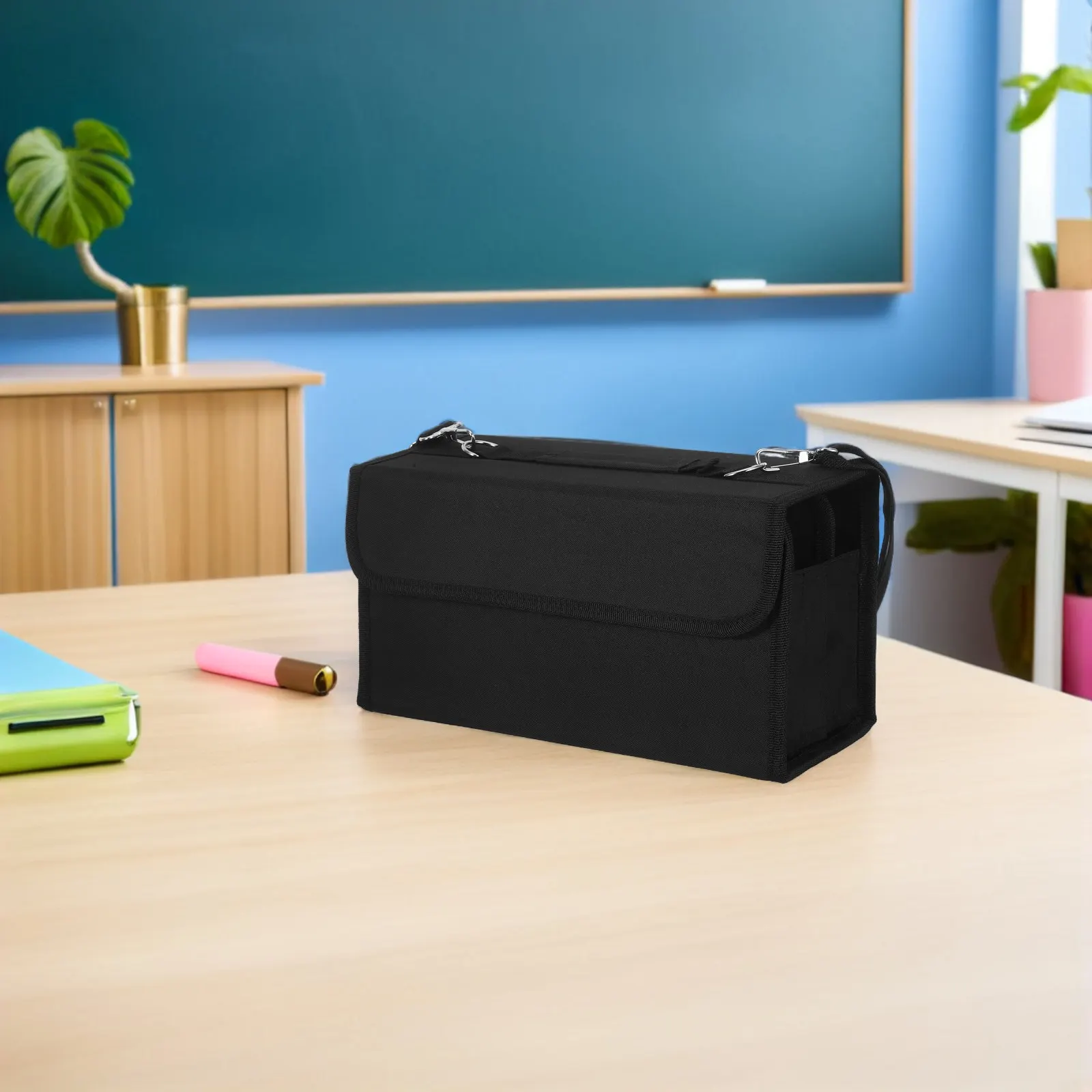 80-slot-marker-organizer-fabric-storage-bag-with-hand-carry-strap-detachable-adjustable-shoulder-hook-for-markers-highlighters