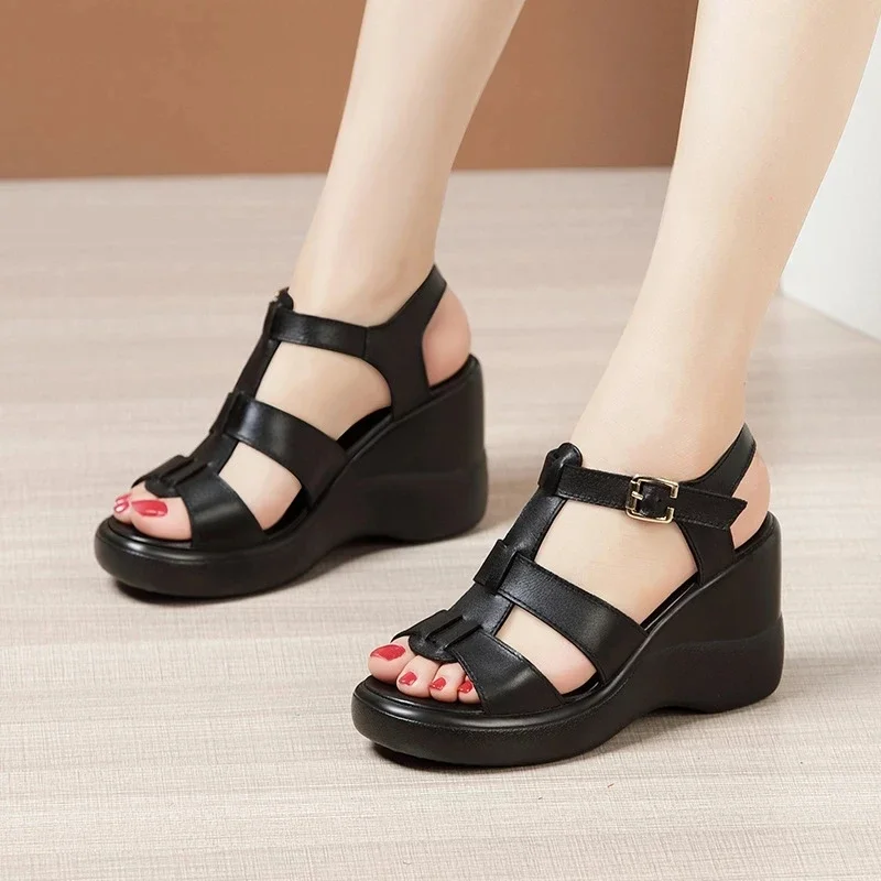 BEYARNE Wedge Heel Sandals Women Summer  New High Heel Platform Fashion White Sandals