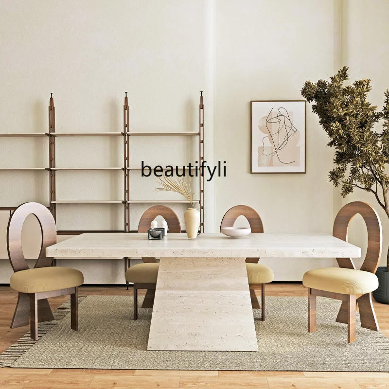 

French retro rock slab dining table Italian light luxury high-end designer dining table modern simplicity
