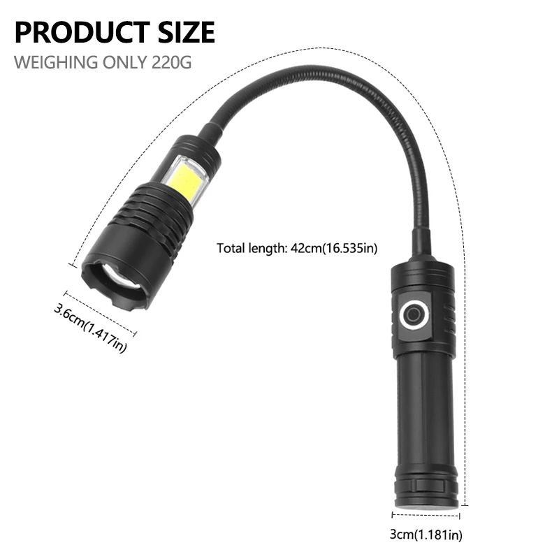 Strong Light Flashlight White Laser Zoom with Magnet COB Hose Flashlight 360 hoewdesign bend arbitrarily Flashlight