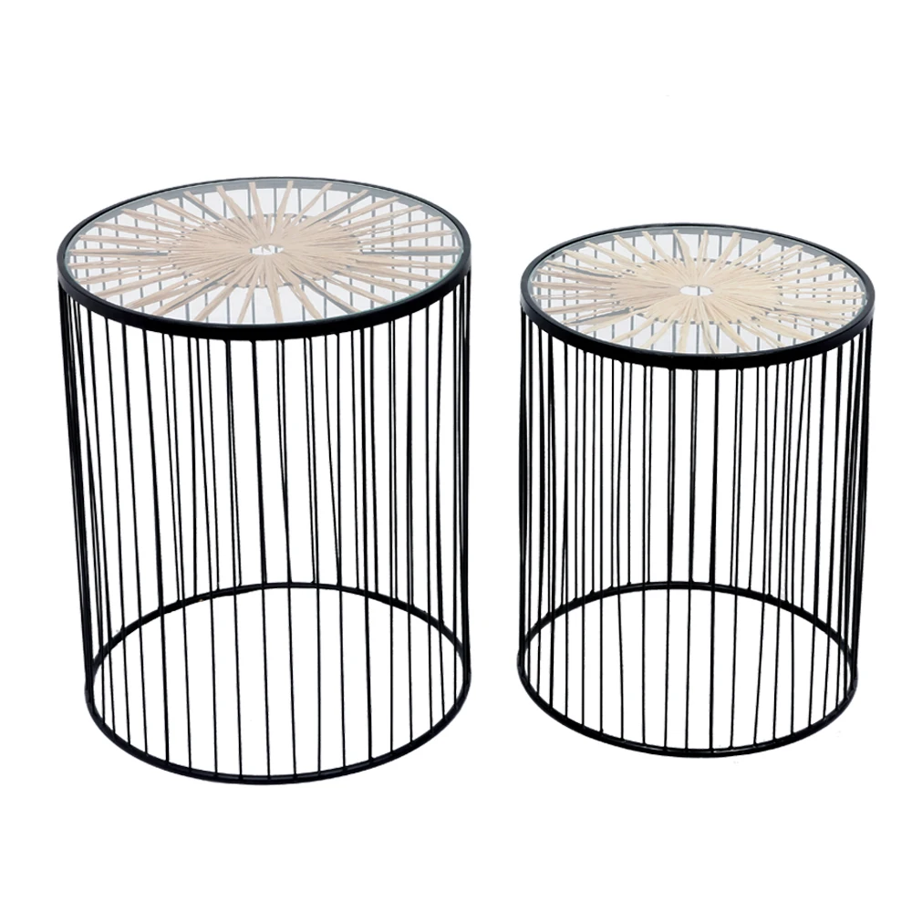 Modern European Gold Metal Rattan Multi-functional Coffee Table Storage Small Side Nightstand Bedroom Living Room Home Furniture