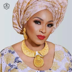 Women Jewelry Set Gold Plated Round Pendant Big Earrings Wedding Bijoux Gifts Nigeria Wedding Jewelry Sets SYHOL