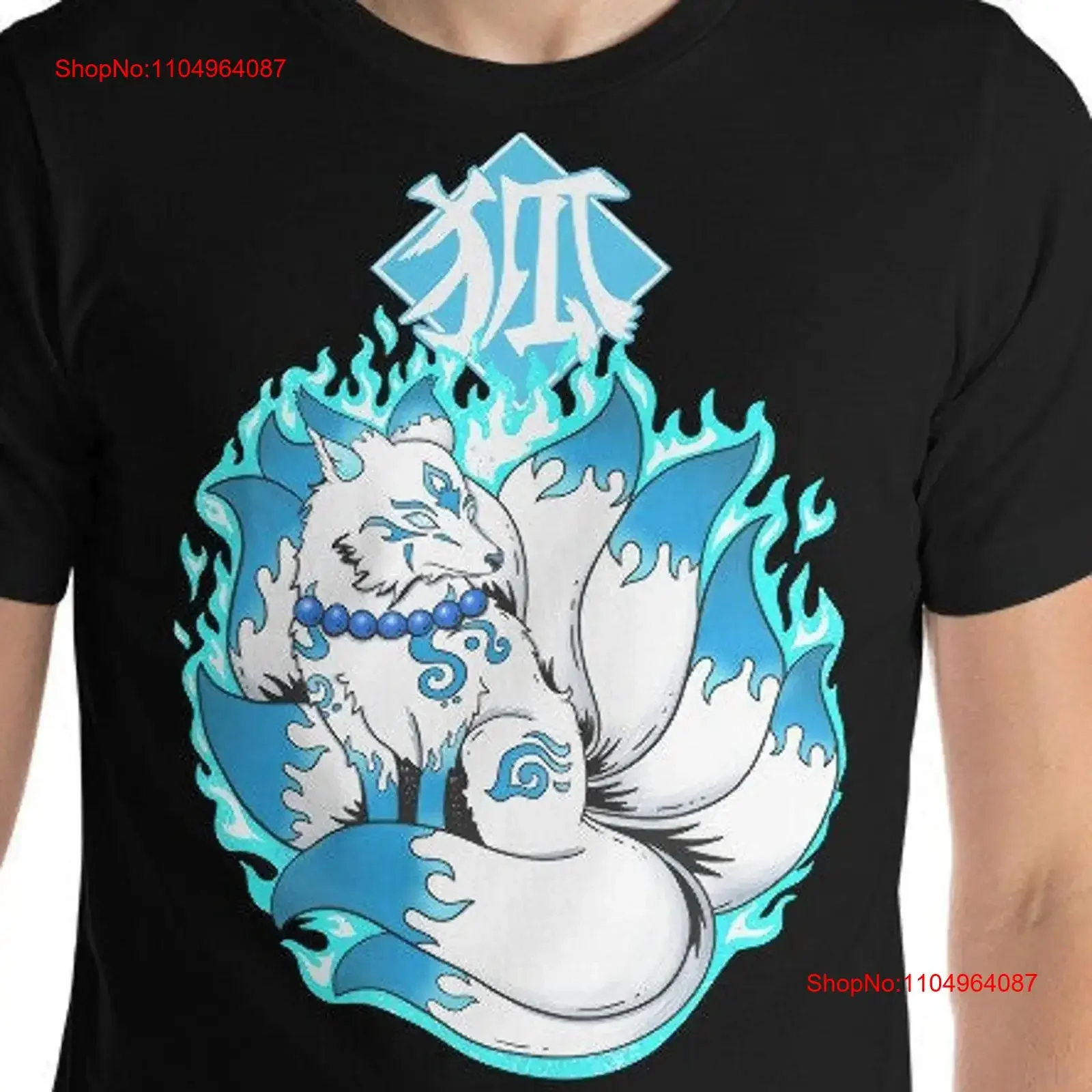 Camiseta azul Kitsune The Mystical 9 Tailed Fox folclore japonés, ropa informal lavada vintage para hombre, Top para uso diario