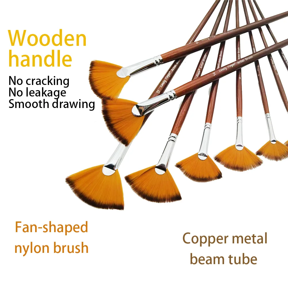 مجموعة فرش مروحة مكونة من 9 قطع من فرش الفنان المصنوعة من النايلون المضاد للفقدان للألوان المائية والأكريليك والحبر والغواش والزيت ولوحة درجة الحرارة