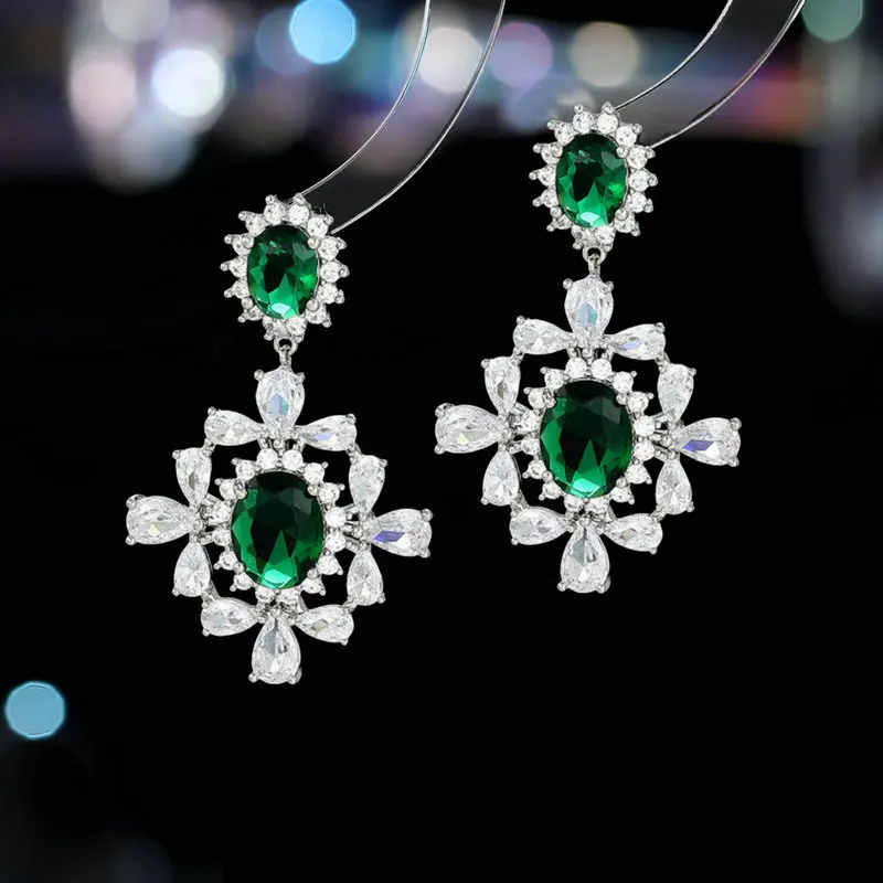

elegant earrings red green blue square pendant vintage jewelry evening party wedding bridal earrings female gift