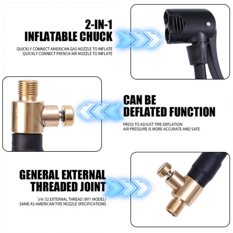 2 in 1 자동차 타이어 팽창기 공기 펌프 연장 튜브 어댑터, 수축 호스 포함, 커넥터 액세서리