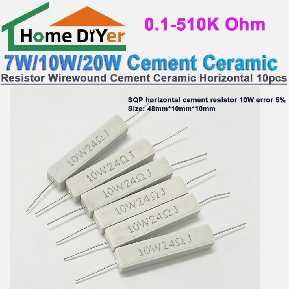 10pcs 7W 10W Cement Resistor Power Resistance 0.1R 0.5R 10R 50R 0.22 0.33 0.5 1 2 5 8 10 15 20 25 30 100 1K 2K-100K ohm