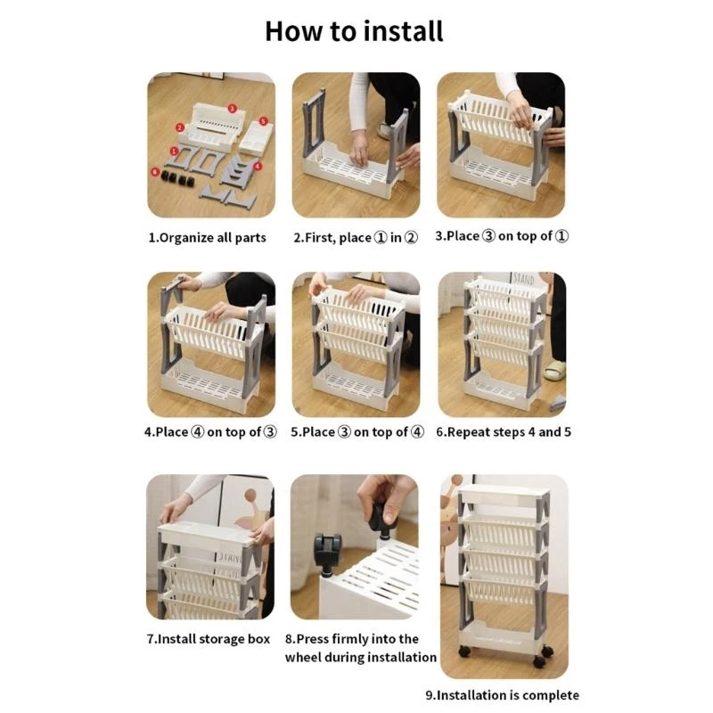 

Practical Rolling Utility Cart Multifunctional Storage for Kitchen Use