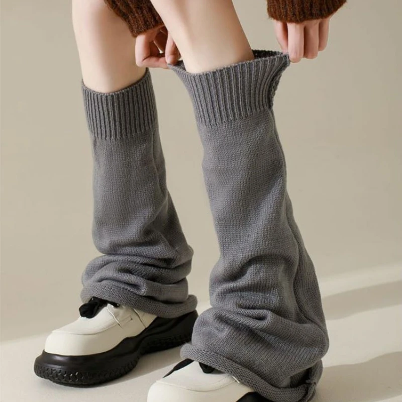 

Autumn Winter Women Calf Sock Sleeves Thickened Warm Fashionable Jk Spicy Girl Rolled Edge Horn Knitted Pile up women Long Socks