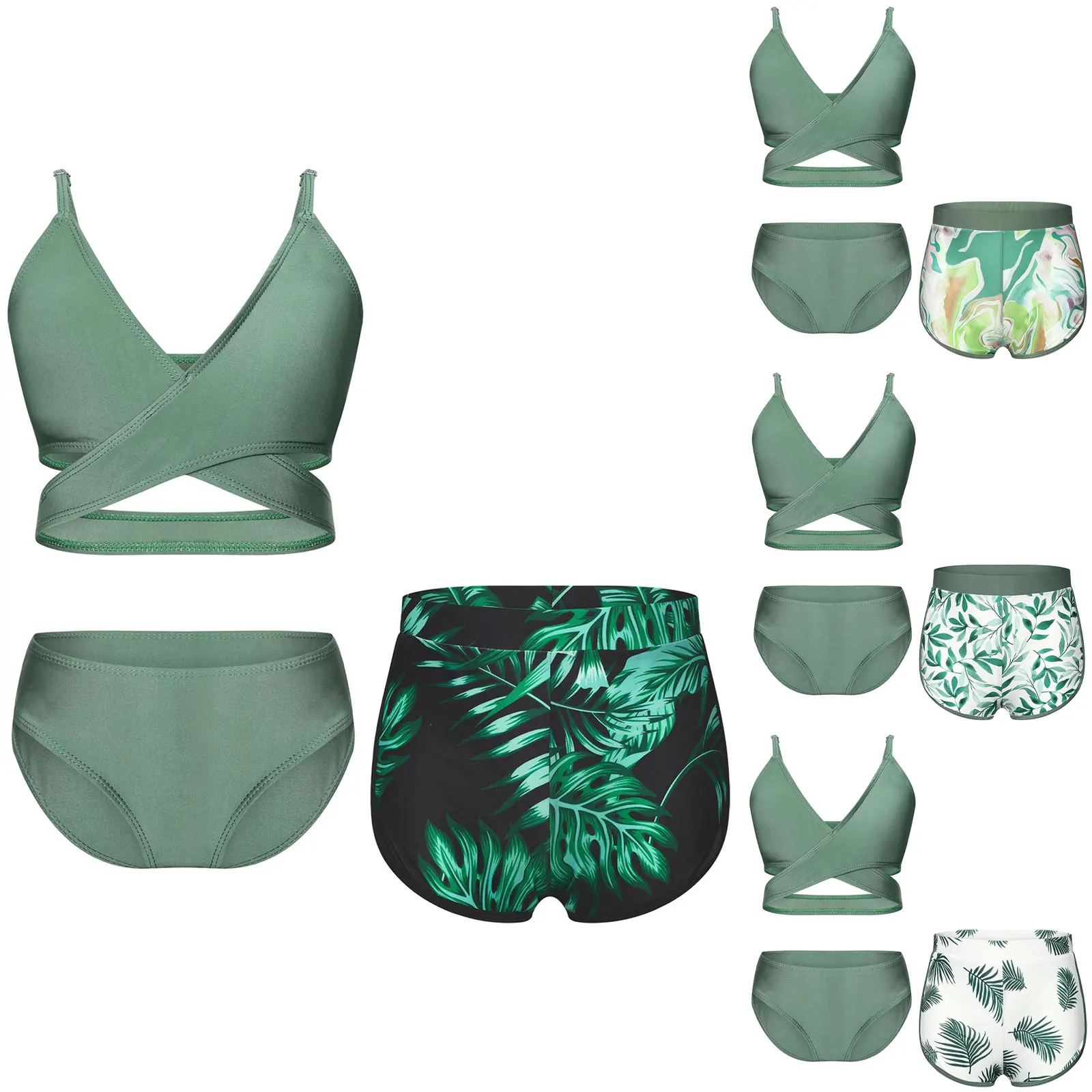 

Kids Girls 3 Piece Bikini Bathing Suit Spaghetti Straps Padded Swim Tops Bottoms Cove Up Shorts Set Summer Vacation Swimwear