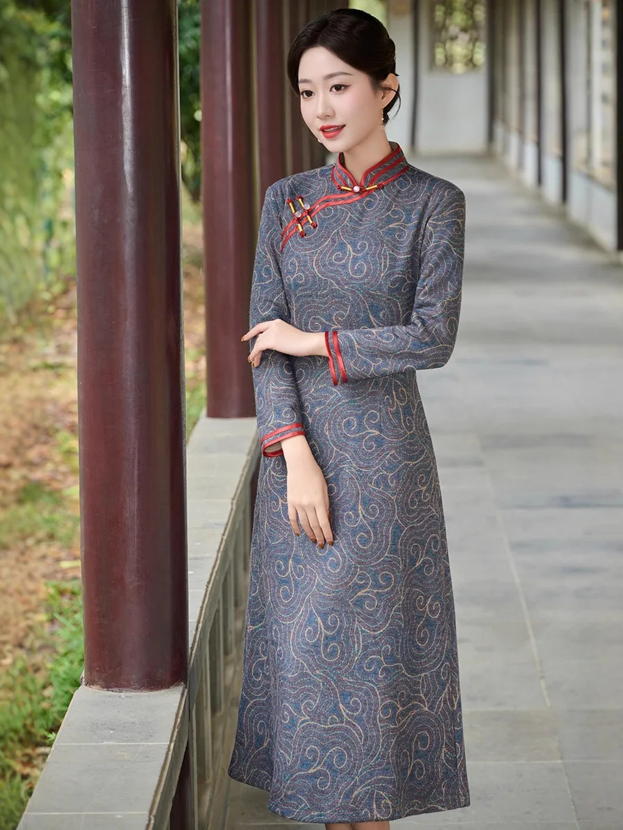 

Новое китайское вязаное платье миди для женщин среднего возраста, осенне-зимнее, больших размеров, А-силуэт, на каждый день