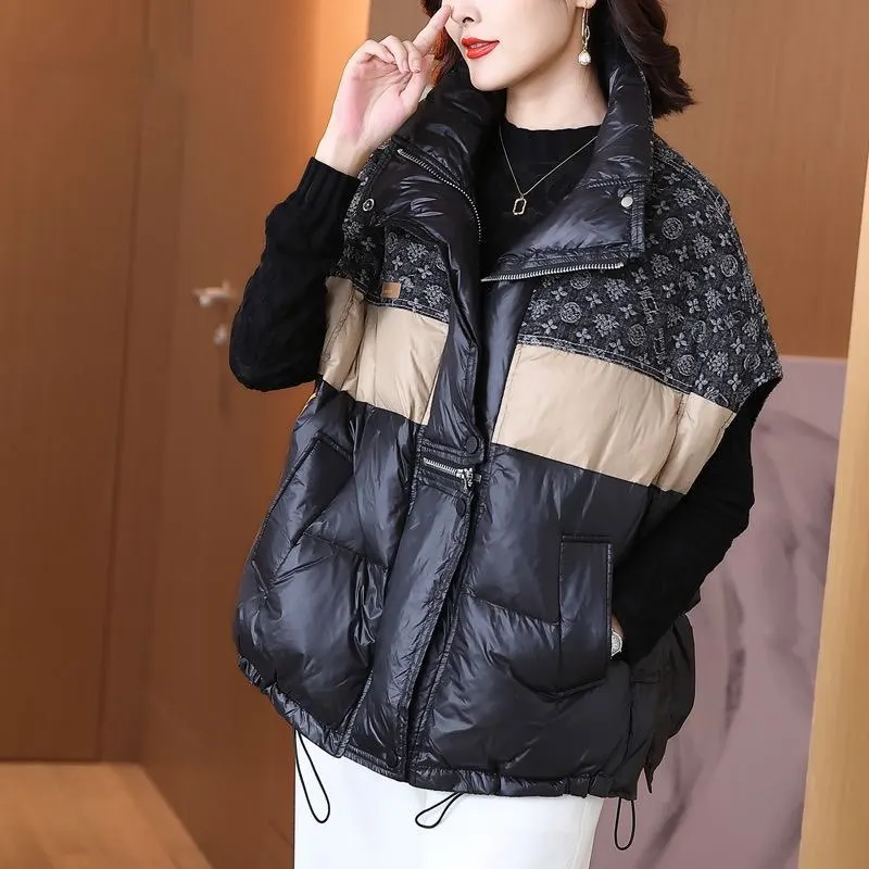 

Stand Up Collar Contrasting Down Vest Women's Short Loose and Fashionable White Duck Down Camisole Jacket Winter Coats Women