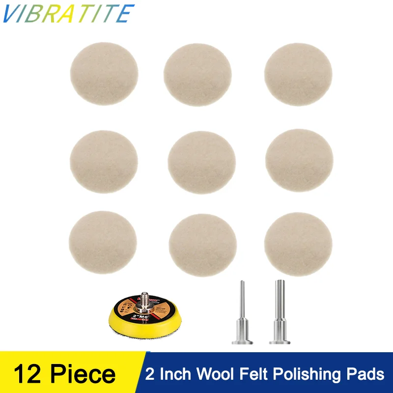 2 Inch Wool Felt Polishing Pads 12 Pcs with Sanding Pad Adapter for Polishing Glass Plastic Metal Marble Scrubber Bathtub