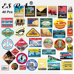 40 Pcs Smaller Stickers Travel Retro Sets Aesthetic Hotels Decals  Pegatinas for Laptop luggage Travel Case Decorate Waterproof