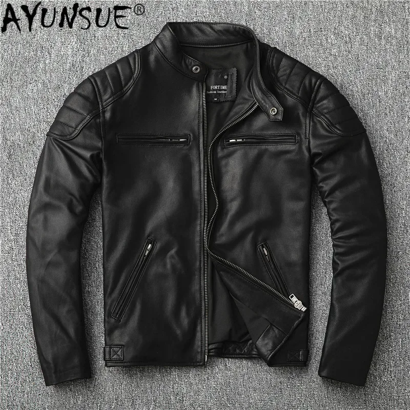 

AYUNSUE 100% genuine leather jacket men real goatskin leather coat spring autumn short motorcycle jacket biker slim 1906 KJ4710