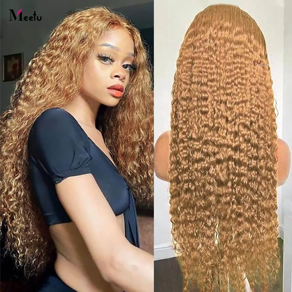 

#27 Honey Blonde Lace Front Wig 30 Inch Kinky Curly Human Hair Wig 13x4 Colored Lace Front Human Hair Wigs For Women 250 Density