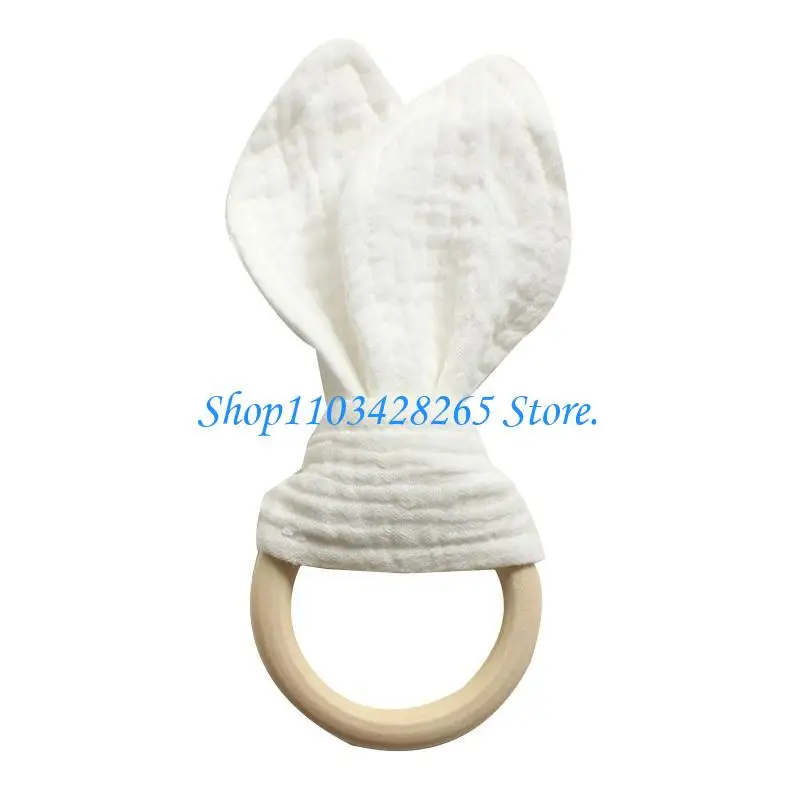 

Baby Wooden Hand Grasp Toy Soft Cotton Rabbit Ears Teether Bracelet Comforting Toy Teething Sensory Rattle Gifts for G2TE