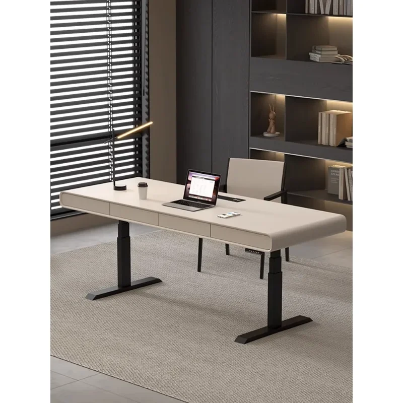 European minimalist lifting workbench | Dual-engine electric system with natural solid wood texture, one-click to unlock