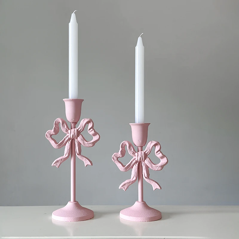 

French Retro Pink Bow Candle Holder Decoration Dining Table Club Villa Decoration Crafts Wedding Photography Candle Props