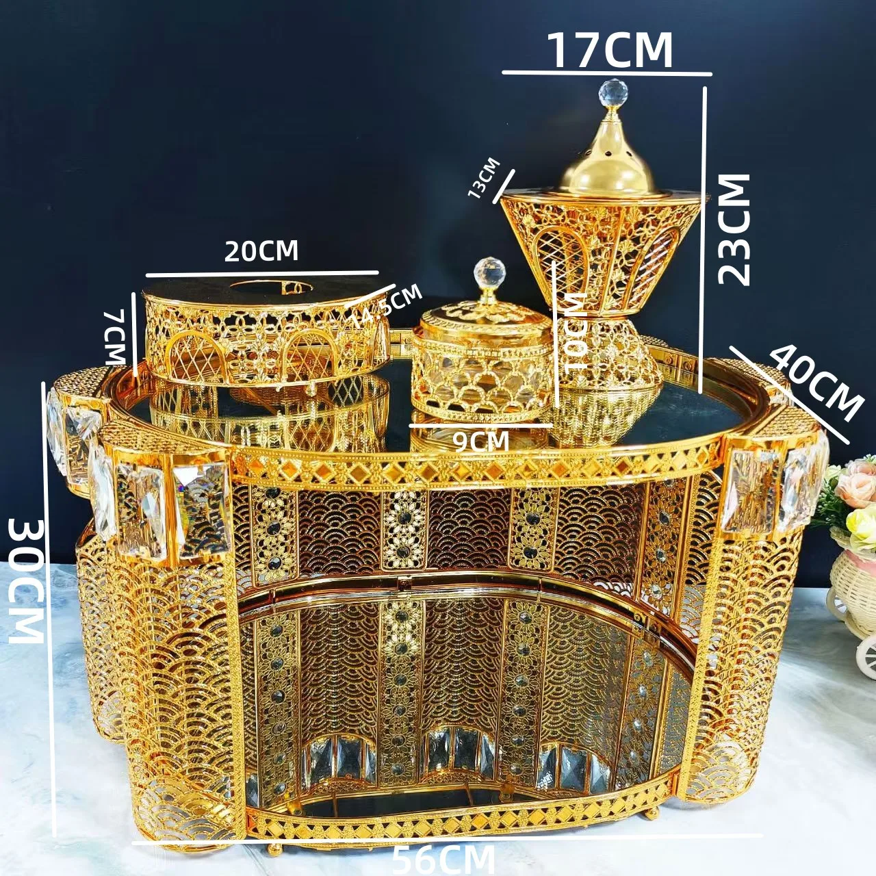 

Dining table incense burner set Five-star hotel crystal column metal sugar cup grill set Dining table ornament