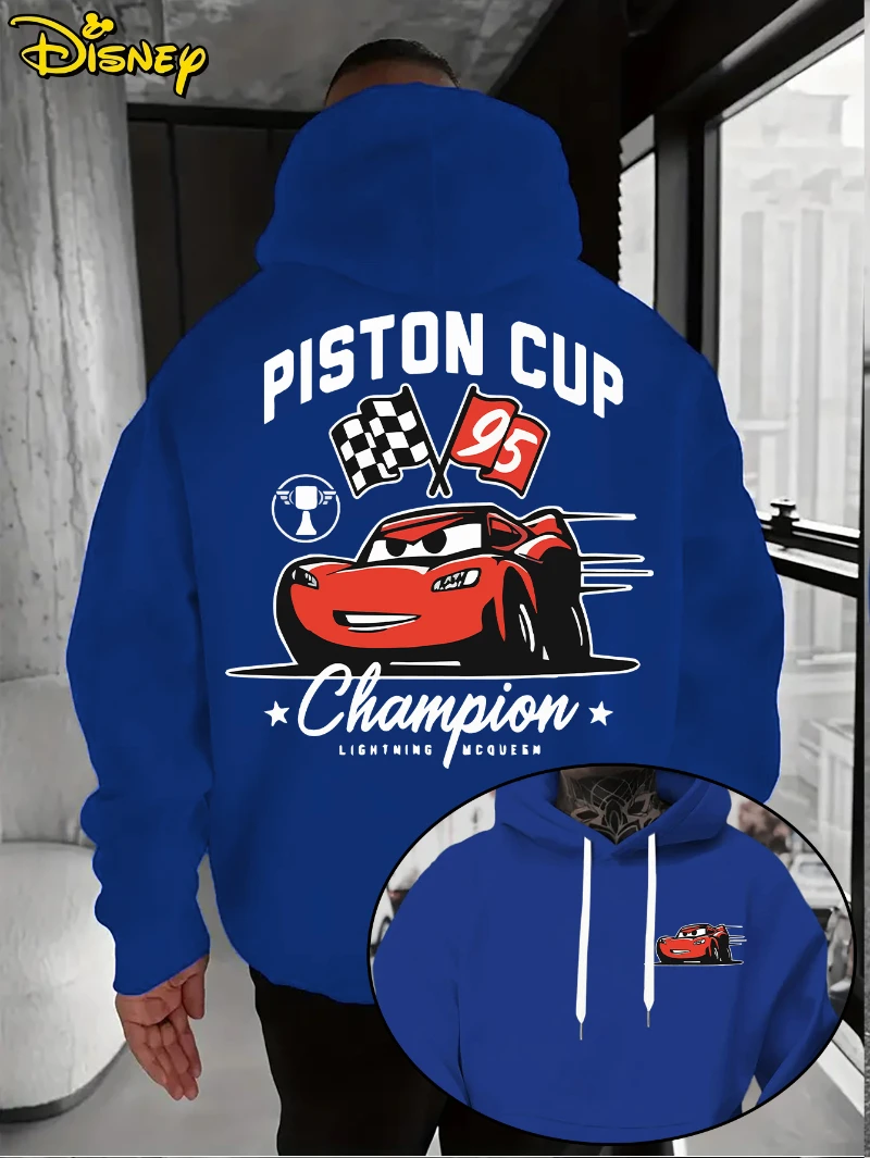 سترة ديزني هوديي - بلوفر رجالي بنمط الرسوم المتحركة الحمراء ماكوين بقلنسوة فضفاضة لخريف وشتاء سترة قطنية دافئة ومريحة