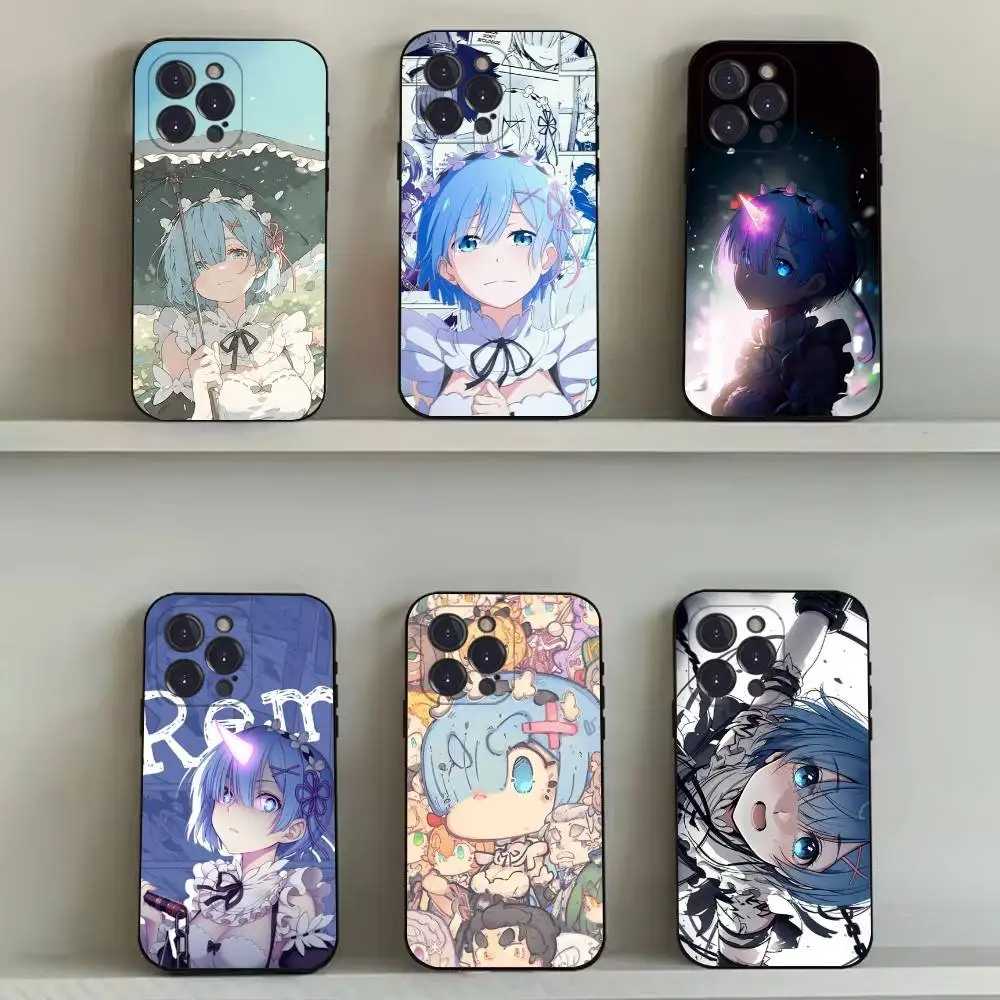 

Cartoon R-Rem Re Z-Zero Phone Case For iPhone 16,15,14,13,12,11,Pro,Max,Plus,X,XS,SE4,E,Mini,Soft Black Case