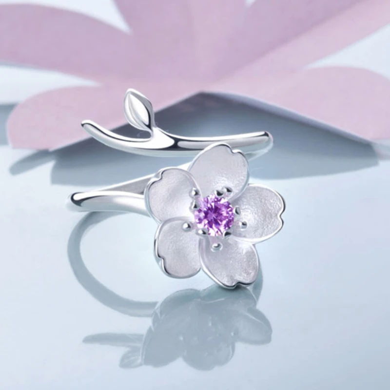 

925 Sterling Silver flowers Rings for Women Adjustable Wedding Ring Fashion jewelry Girls Gift