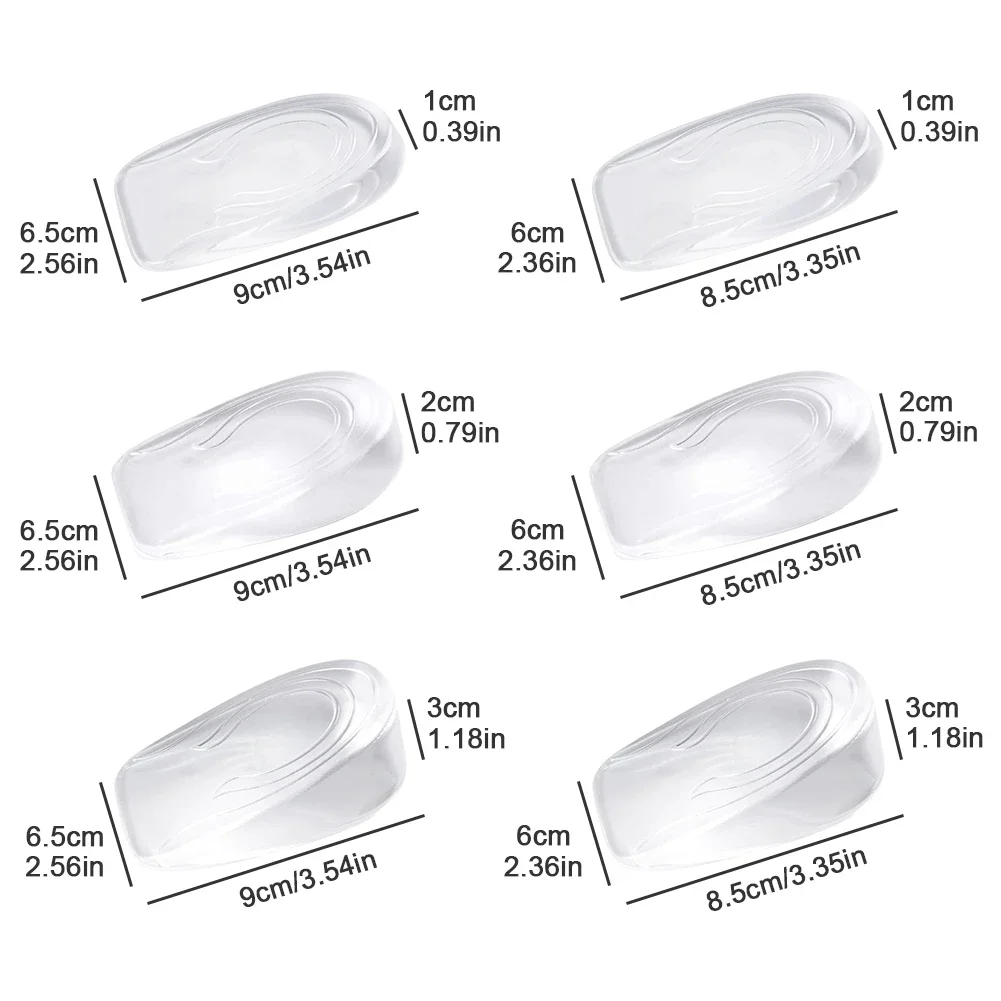 Silicone Gel Height Increase Insole Heel Lifting Inserts Shoe Foot Care Protector Elastic Cushion Arch Support Insert for Unisex
