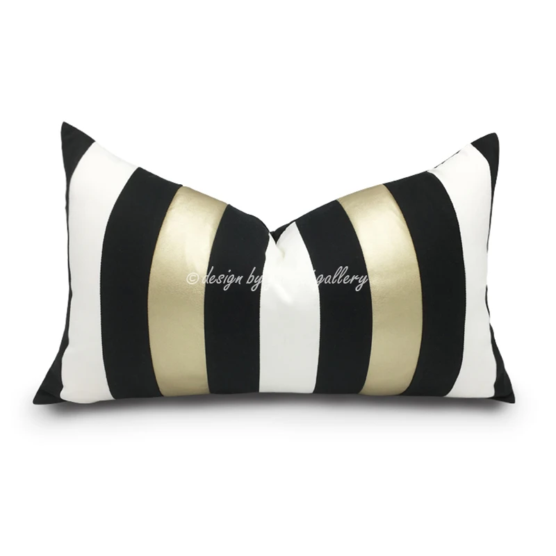 GUVINCI GALLERY Retro Charm Black White Gold Striped Cushion Covers Modern Luxury Sofa Pillow Cases For Hotel Lobby Villa Couch