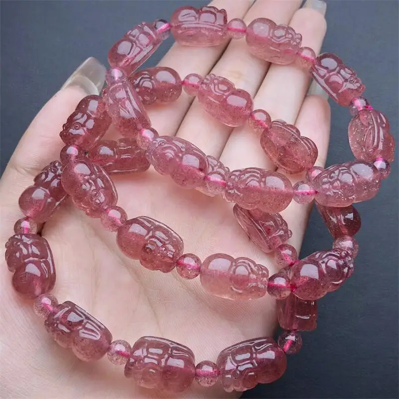 10MM Natural Strawberry Quartz Pixiu Carving Bracelet Gemstone Wealthy Healing Fengshui Stone For Women Men Gift 1PCS