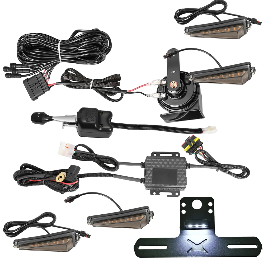 UTV Turn Signal Kit with 110dB Horn ATV Blinker with Lever Column Switch Pre-Wired Plug and Play,  License Plate Holder w/ Light