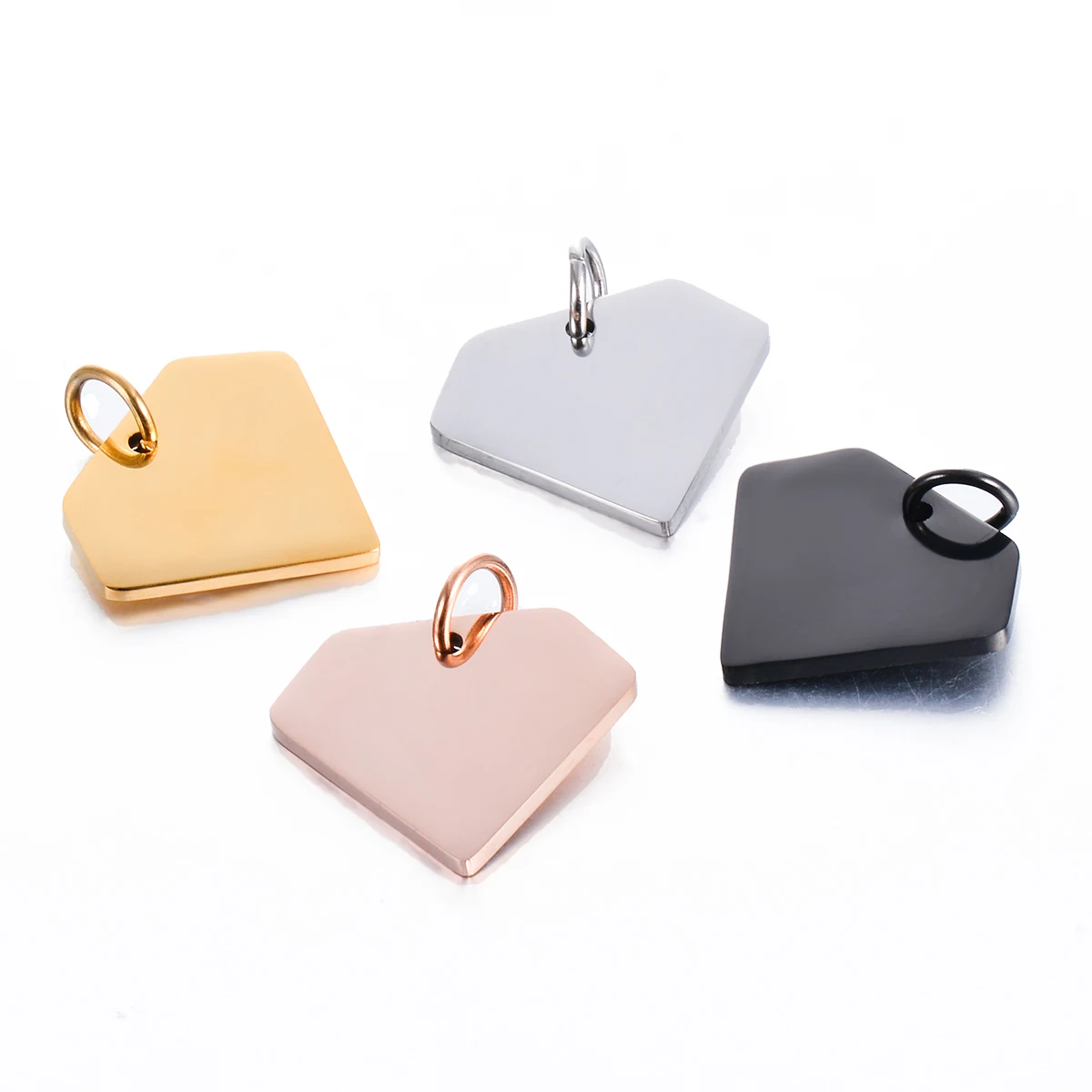 6Pcs/lot Stainless Steel Rhombus Shape Pendant ID Tags For Women Men Necklace Jewelry Double Sides Polished