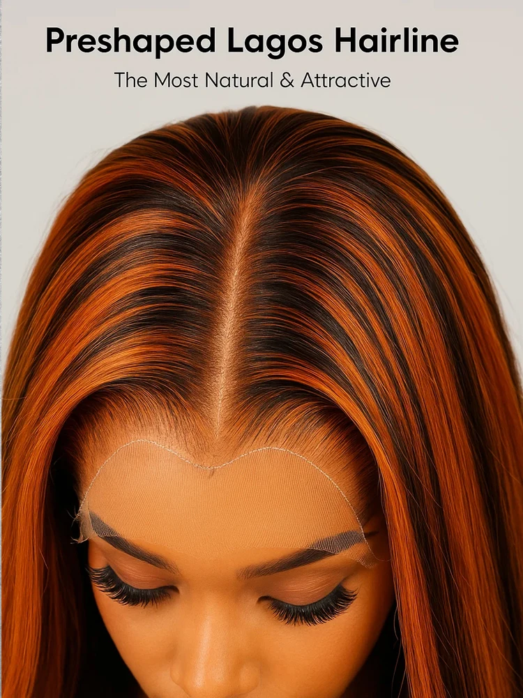 

Bone Straight Ginger With Brown Highlight Lace 13X4 Front Wigs Бесклеевой предварительно вырезанный парик из человеческих волос 5x5 Remy Предварительно выщипанный для женщин