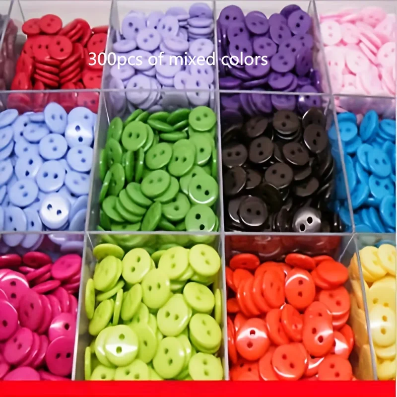 9mm 2-Hole Mixed Resin Buttons, Available in 300pcs / 500pcs Pack, Hard Crack-Resistant Smooth Easy Threading Buttons, Versatile
