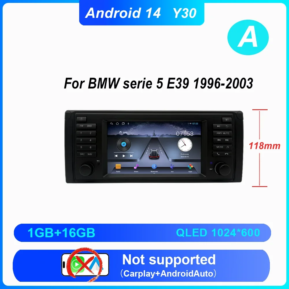 7 Inch Draadloze CarPlay Android Auto Radio Voor BMW 5 Serie E39 X5 E53 M5 1996-2003 Auto multimedia GPS 2din DVD Autoradio 4G DSP