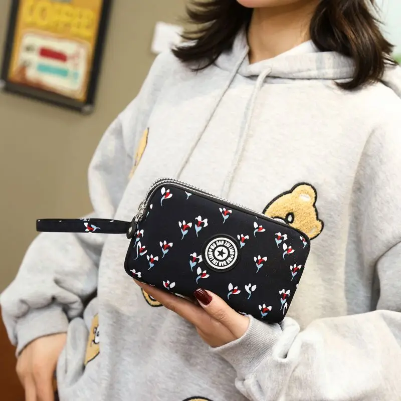 2023 Waterproof Women\'s Three-layer Zipper Coin Wallet Cosmetic Bag Canvas Women Purse Clutch Women\'s Purse Best Phone Wallet