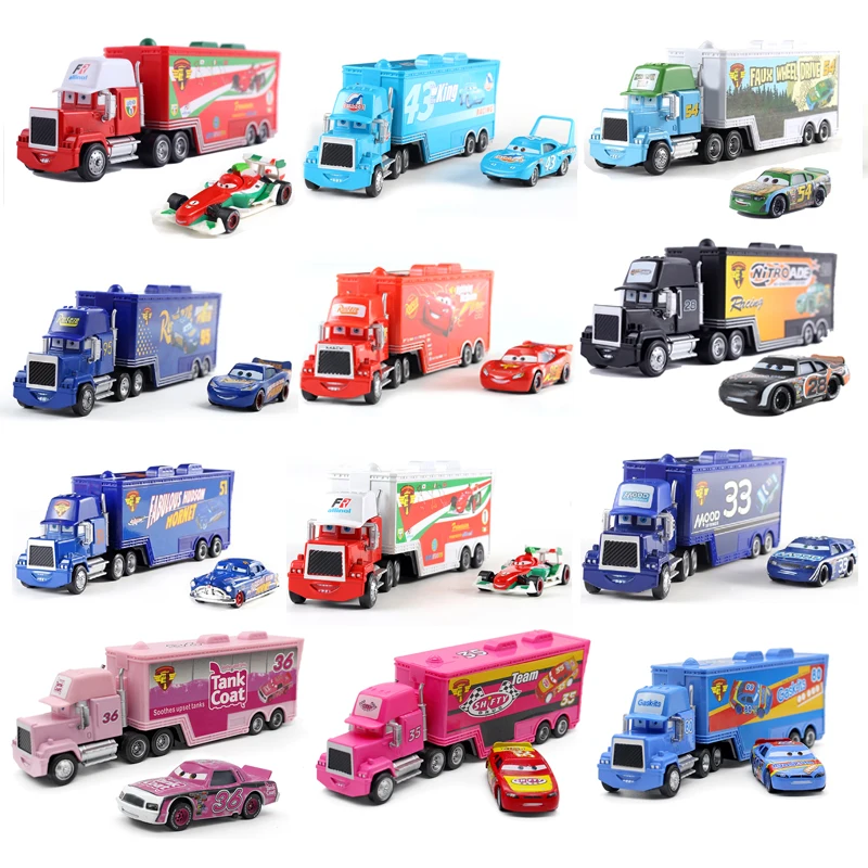 Disney Pixar Car 3 Toy Set Cars And Truck Action Figure Lightning McQueen Uncle McQueen Container Truck 1:55 Die Cast Model Toy